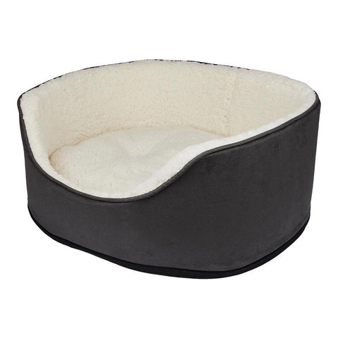 Oval Dog Bed Small – Dark Grey Plush Comfort for Pets
